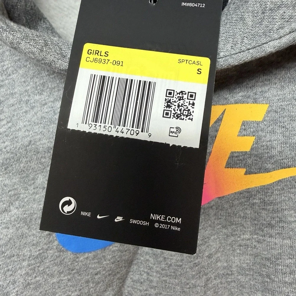 Nike Crop Top Hoodie Sweatshirt Girls‎ Size S Gray Pullover Colorful Logo NWT